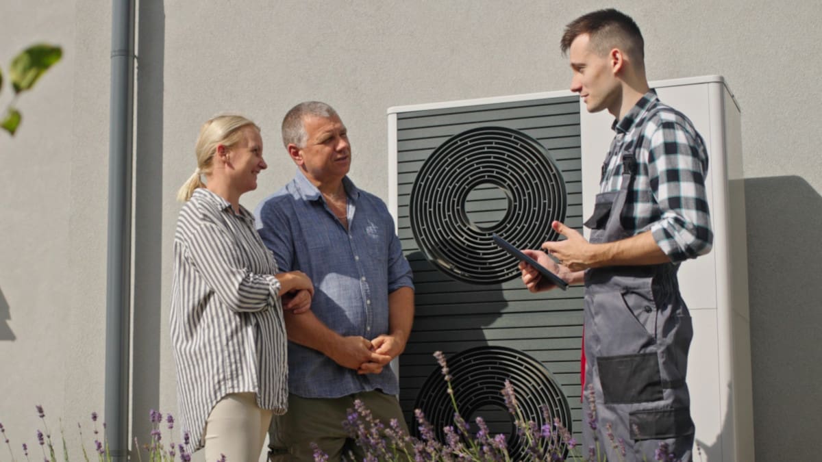 Warmtepomp installateur praat met huiseigenaren in Zeeland